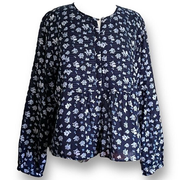 Roller Rabbit Womens Jessica Huri Top Sz Medium Navy Blue Floral Boho Blouse - Picture 5 of 9
